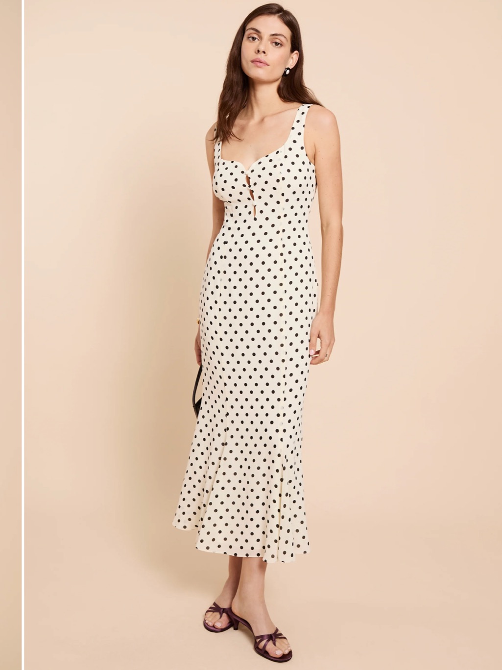 Polka Dot Cream Midi Dress With Sweetheart Bodice